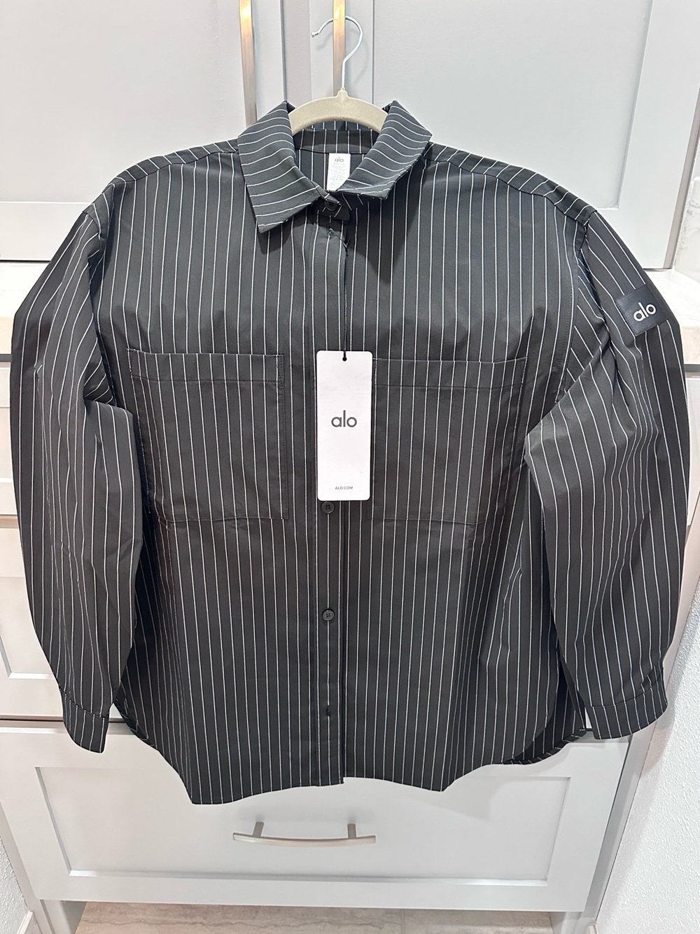 ALO Pinstripe Button Down Long Sleeve shirt